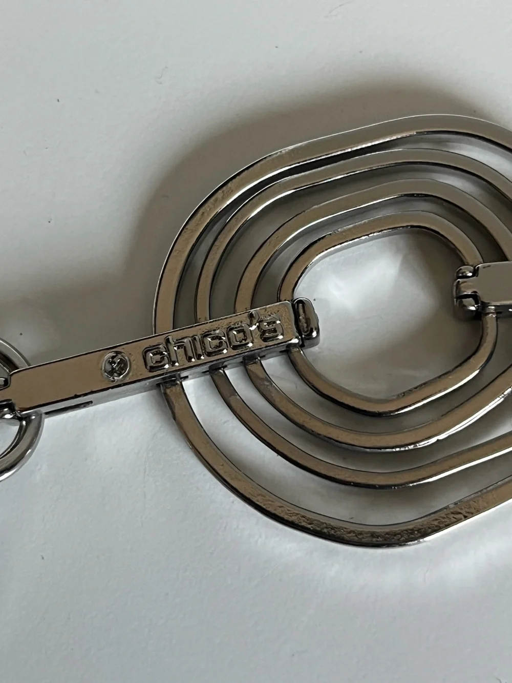 Chico’s Silver Tone Geometric Circles Metal Chain Belt Adjustable One Size